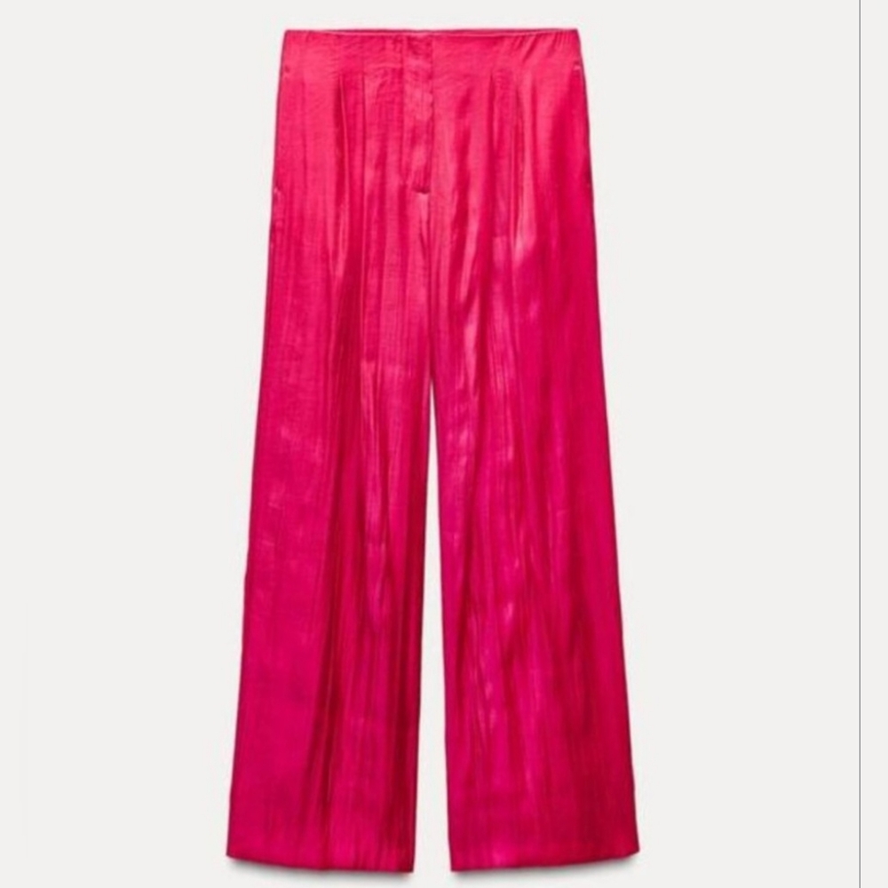 NWT Zara Wrinkled Effect Wide Leg Pant. Size L - Picture 1 of 8